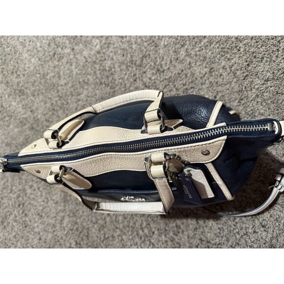 Coach Mickie Spectator Leather Satchel Tote Chalk/Navy Women's Bag - Picture 7 of 9